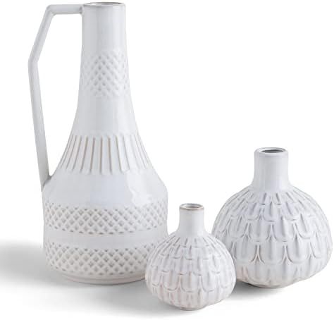 TENGSAN Modern Ceramic Vase Set of 3, Small and Tall Jugs, Unique Vintage Decorative Shape Vase for  | Amazon (US)