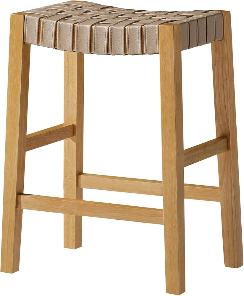 Maven Lane Emerson 26 Inch Tall Counter Height Backless Saddle Barstool in Weathered Natural Wood... | Amazon (US)