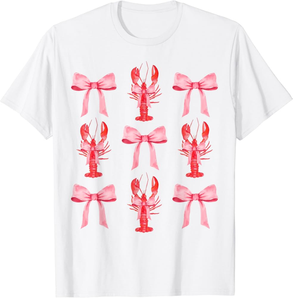 Pink Bow Cute Coquette Crawfish y2k Clean Girl Aesthetic T-Shirt | Amazon (US)