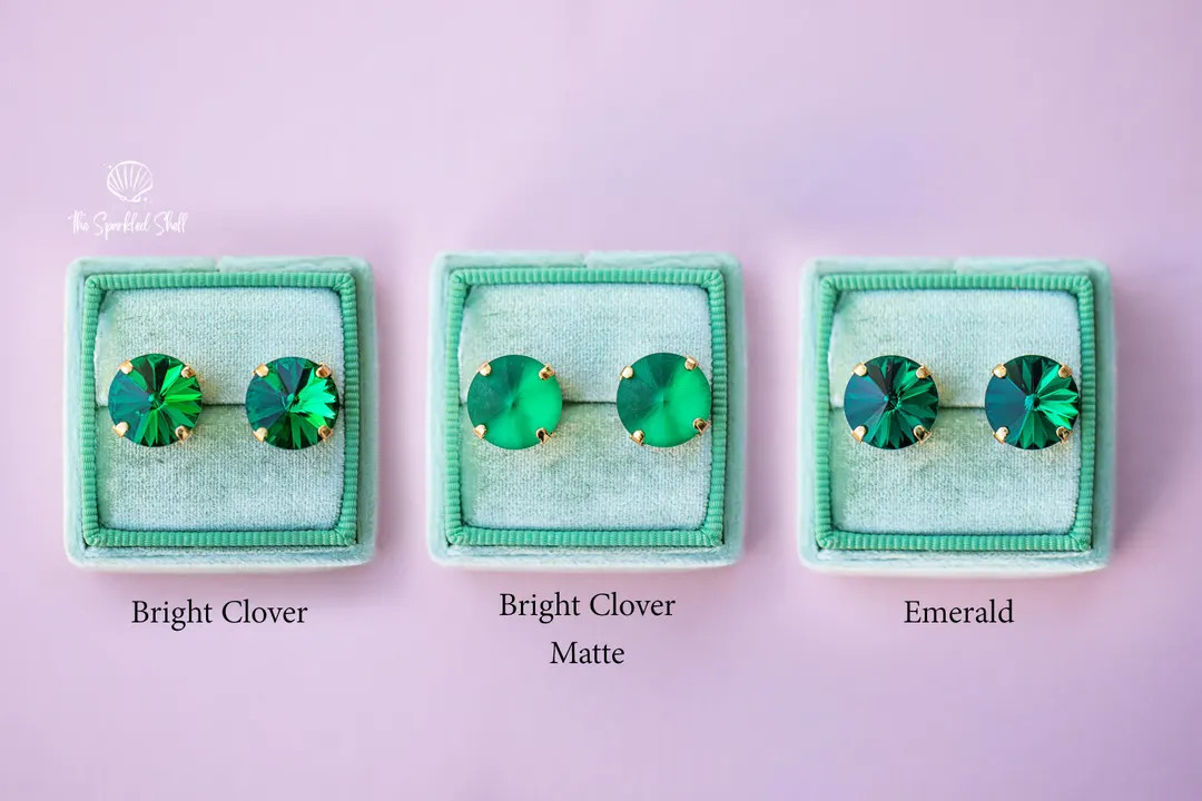 Green Stud Earrings -12mm Rivoli- Choose Crystal Color and Setting Color - Etsy | Etsy (US)