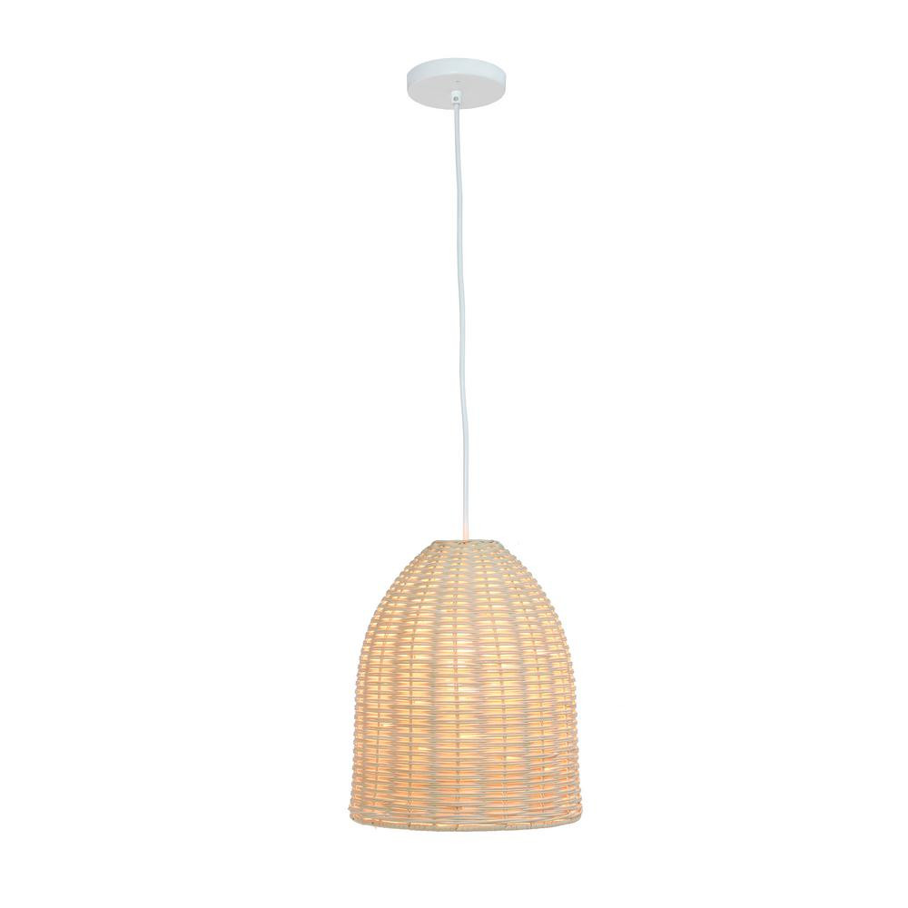 12 in. 1-Light Natural Elongated Coastal Dome Rattan Downlight Pendant | The Home Depot