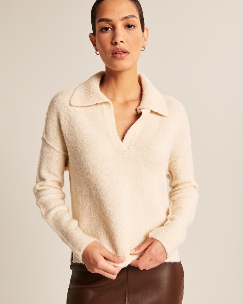 Women's Boucle Notch-Neck Sweater Polo | Women's Tops | Abercrombie.com | Abercrombie & Fitch (US)
