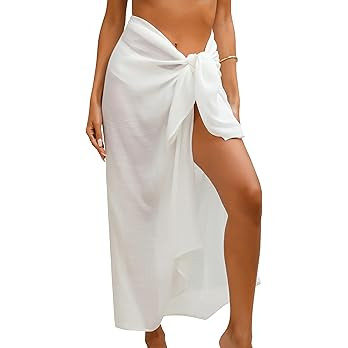 Eicolorte Beach Sarong Pareo Womens Semi-Sheer Swimwear Cover Ups Short Skirt with Tassels | Amazon (US)