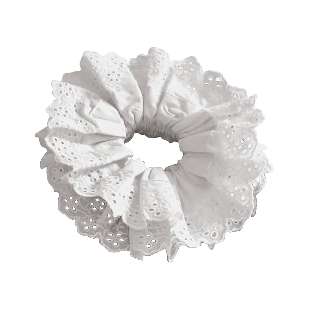 White Satin Scrunchies for Women, Lace Double Layer No Damage Hair Ties, Elastic Ponytail Holders... | Amazon (US)