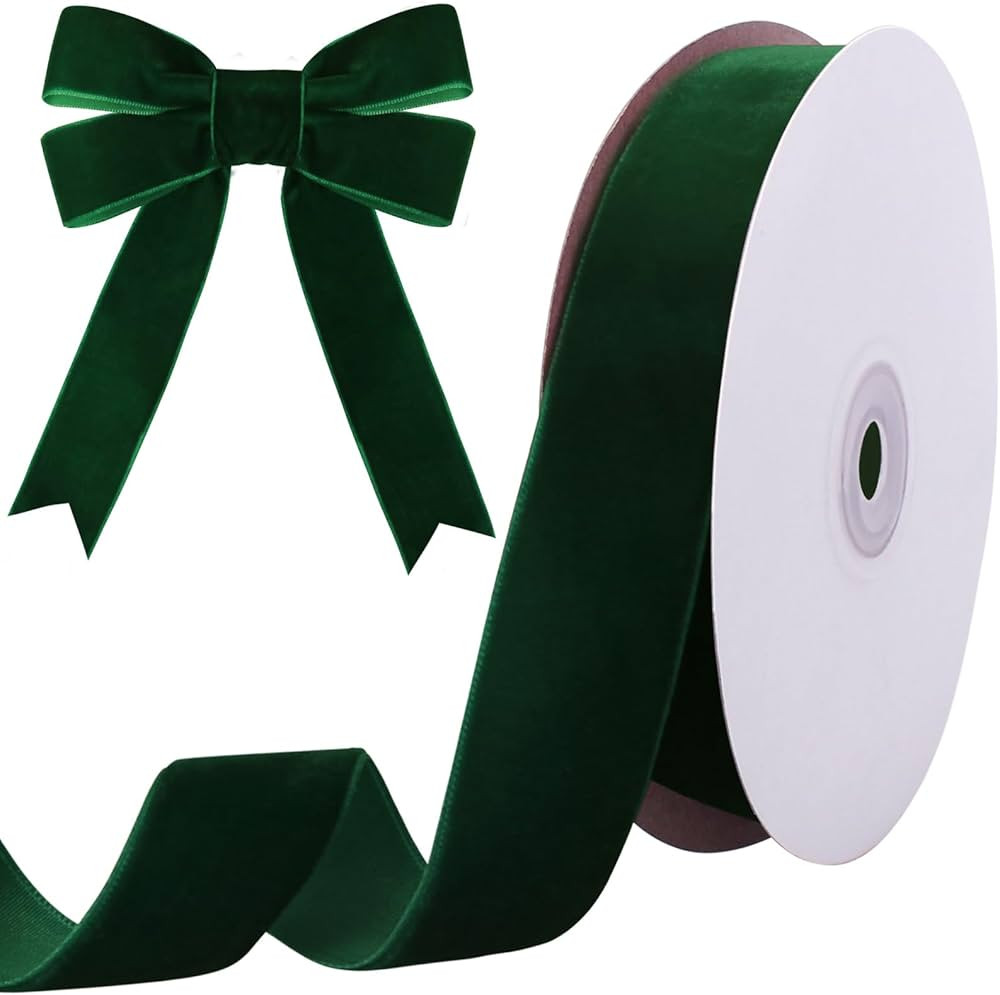 10 Yards Green Velvet Ribbon 1 Inch for Christmas Tree,Velvet Christmas Ribbon for Gift Wrapping ... | Amazon (US)