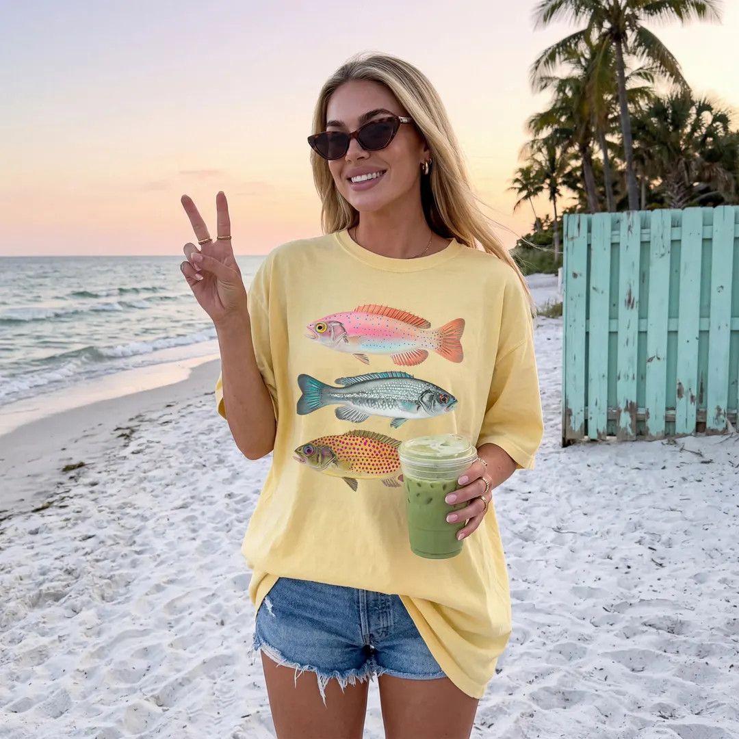 Vintage Fish Shirt | Colorful Summer Tee-shirt | Comfort Colors Fishing Tee | Coastal Aesthetic F... | Etsy (US)