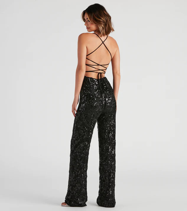 Radiate In Sequins Lace-Up Jumpsuit | Windsor Stores