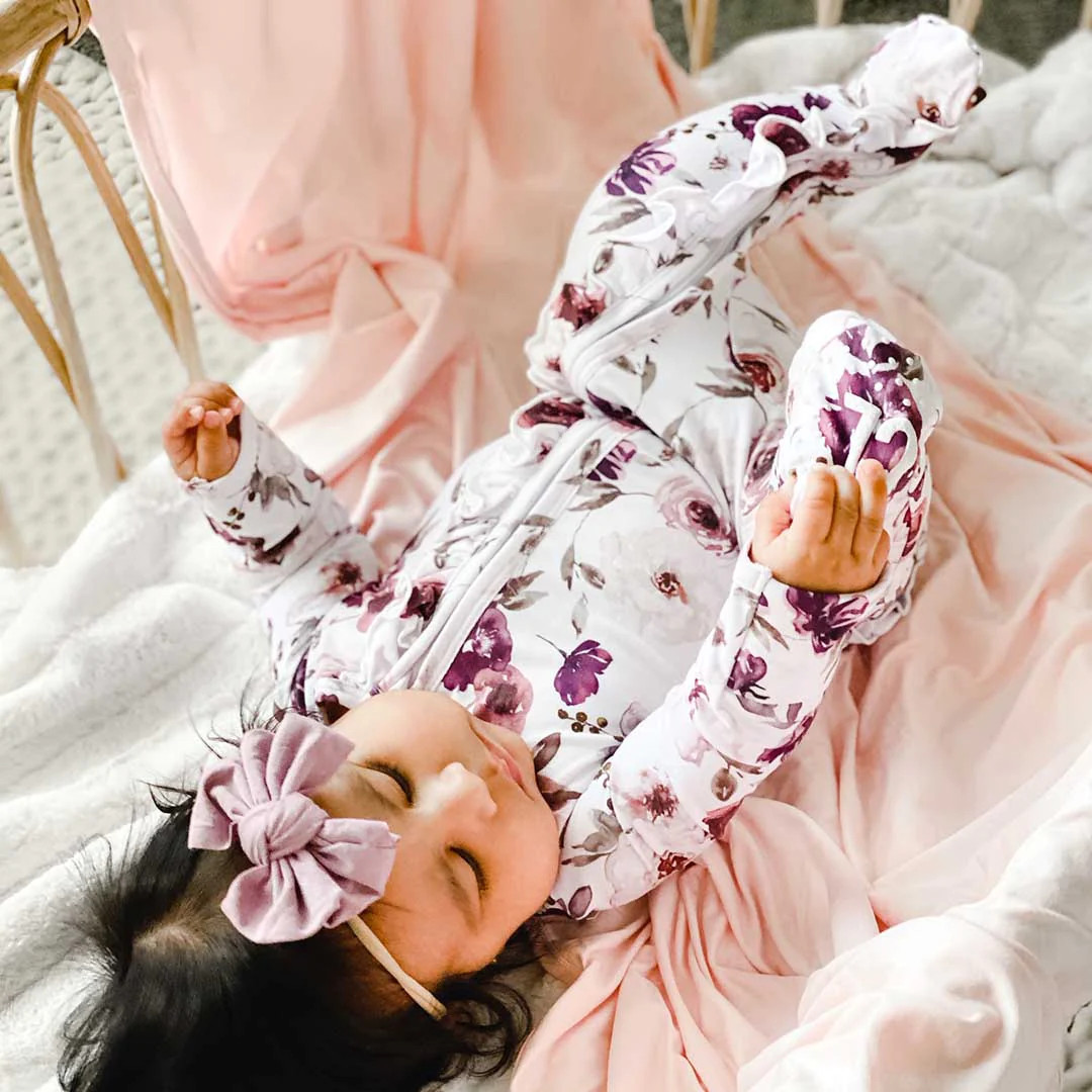 Demi's Dusty Purple Floral Zipper Ruffle Footie* | Caden Lane