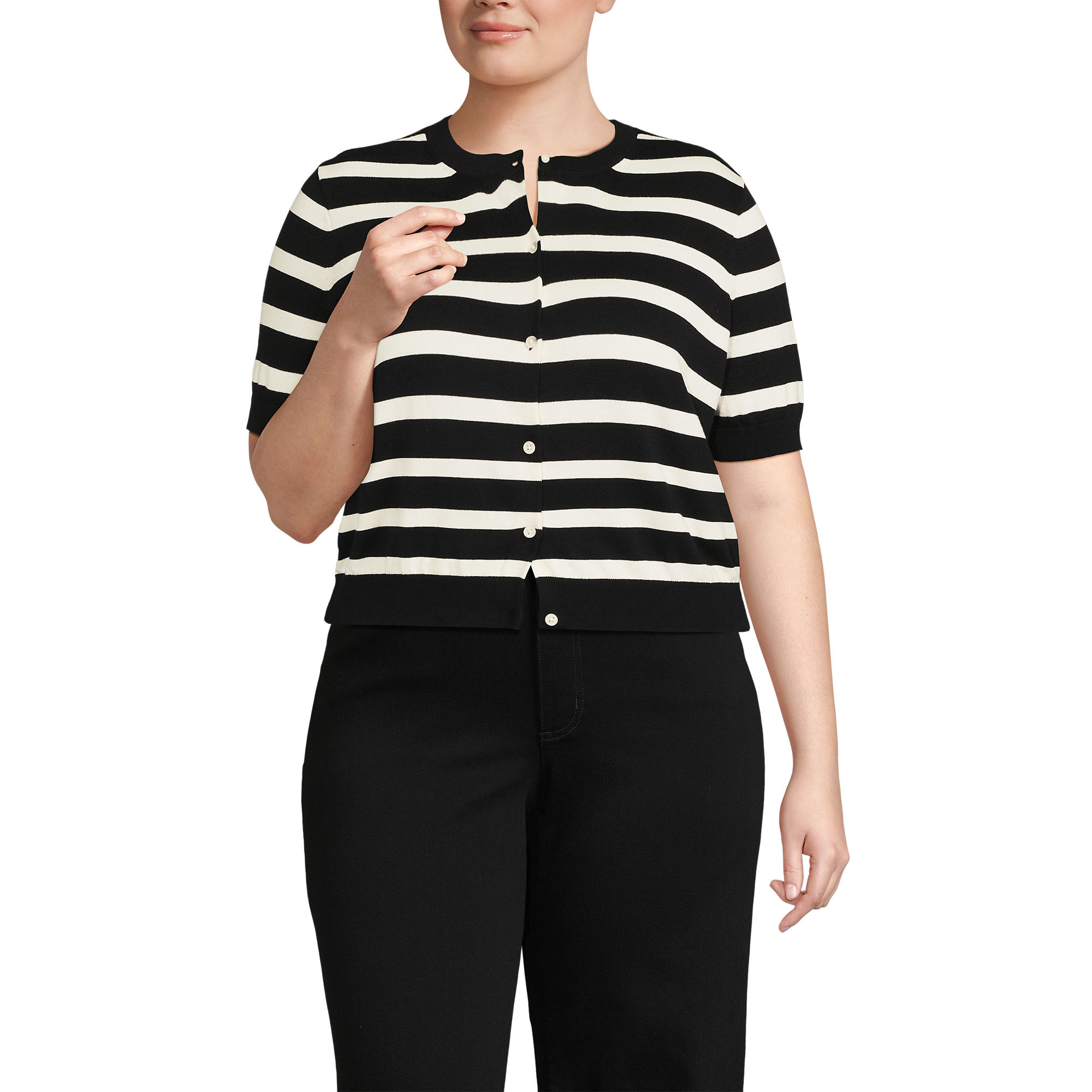 Women's Plus Size Fine Gauge Jersey Short Sleeve Dress Cardigan Sweater | Lands' End (US)