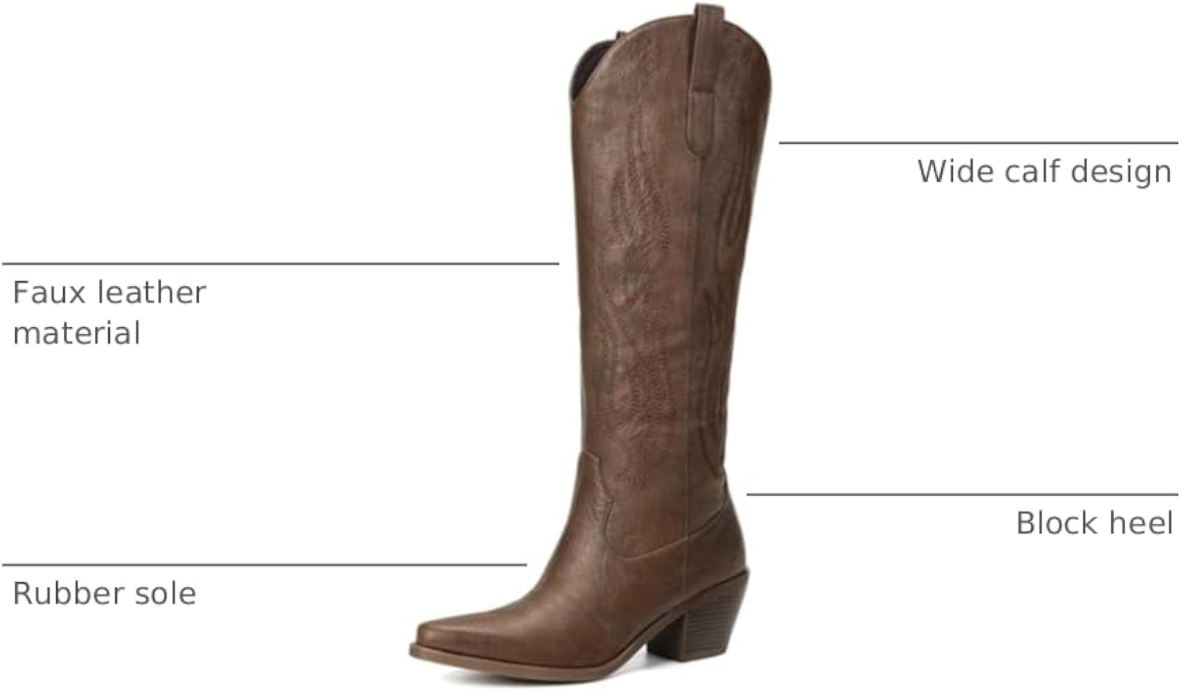 Pasuot Western Cowboy Boots for Women - Knee High Wide Calf Cowgirl Boots, Slip On Pointed Toe Ch... | Amazon (US)