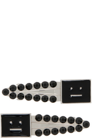 Two-Pack Black & Silver Logo Hair Clips | SSENSE
