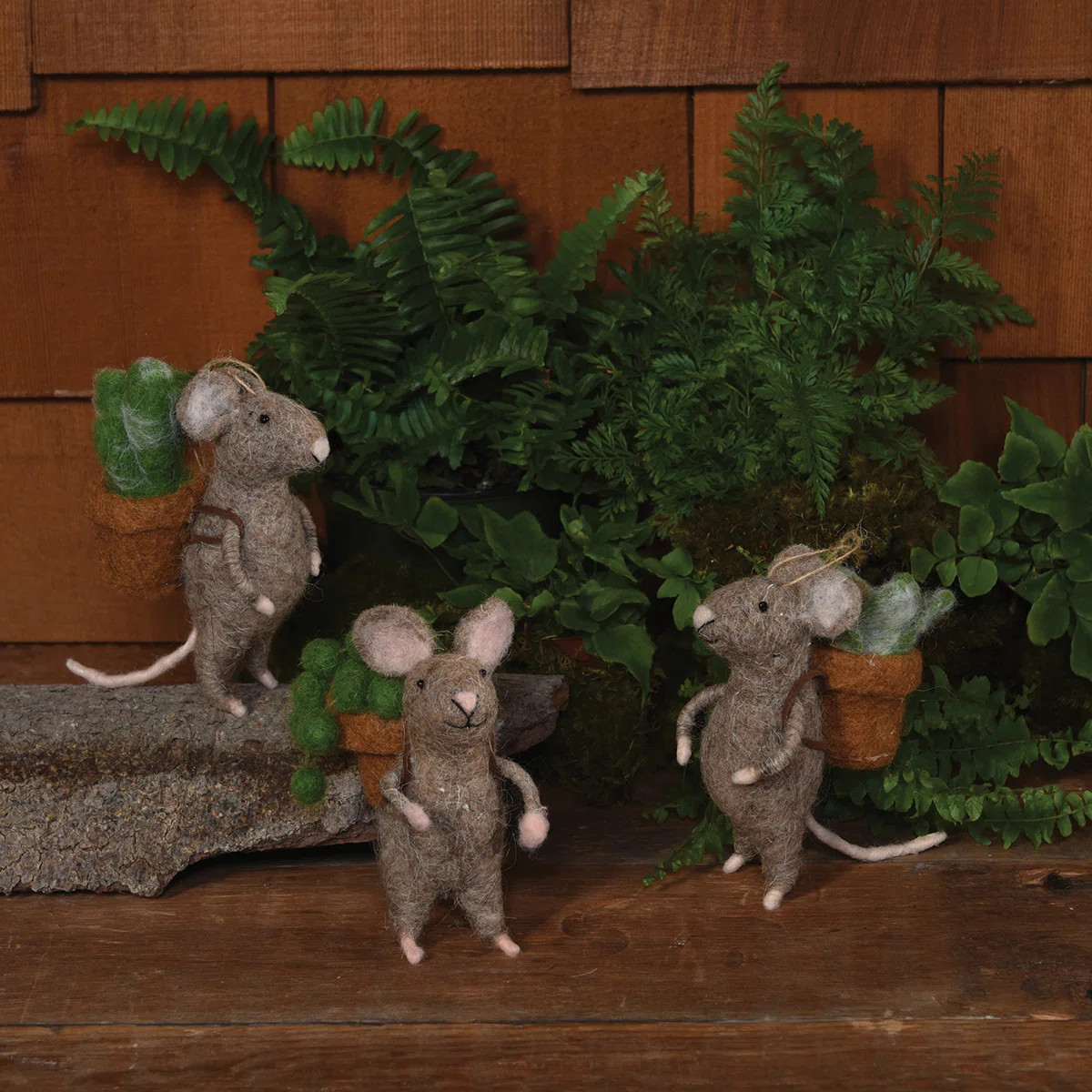 The Holiday Aisle® 3 Piece Mice with Succulent Hanging Figurine Ornament Set | Wayfair | Wayfair North America