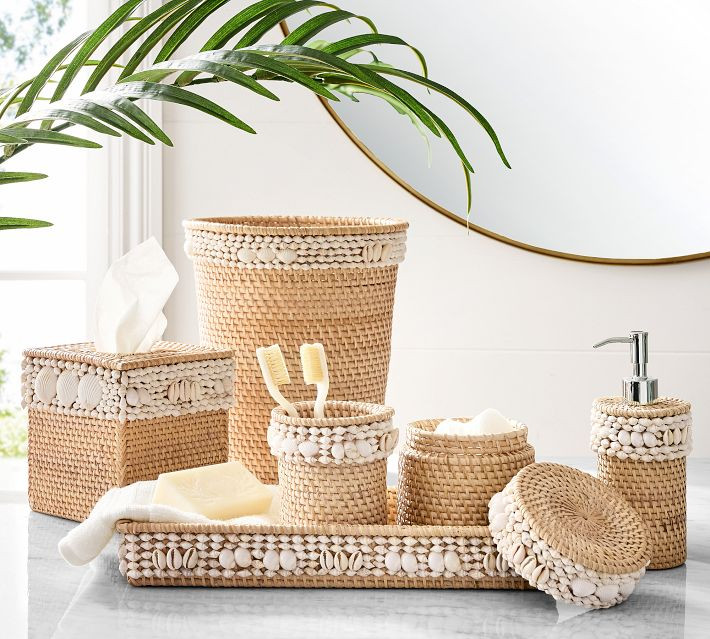 Tava Shell Trashcan, Natural | Pottery Barn (US)