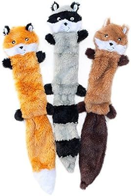 ZippyPaws - Skinny Peltz No Stuffing Squeaky Plush Dog Toy, Fox, Raccoon, and Squirrel - Large | Amazon (US)