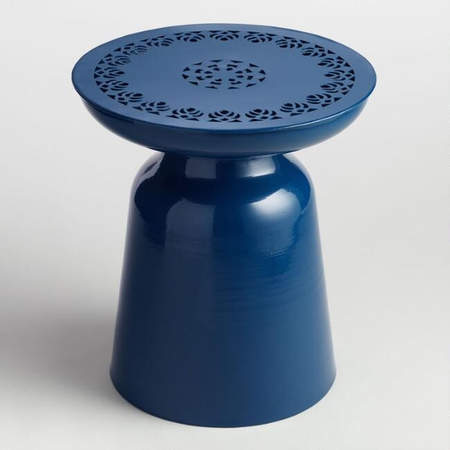 Peacoat Blue Punched Metal Dimitri Outdoor Accent Stool | World Market