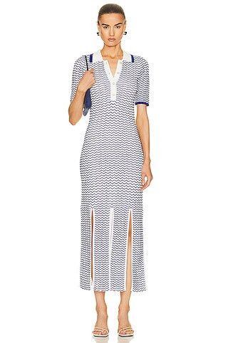 REMAIN 3d Wave Knit Polo Slit Dress in Blue | FWRD 