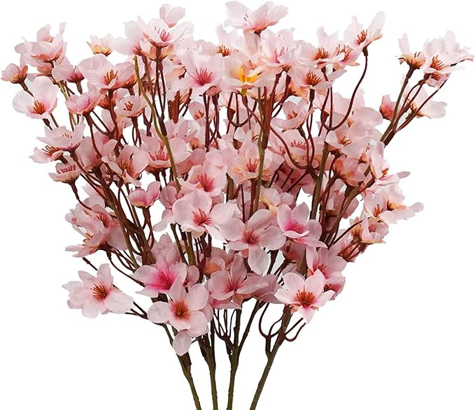 Uieke 4Pcs Artificial Cherry Blossom Flower, Silk Peach Flowers Fake Plants Arrangement for DIY G... | Amazon (US)
