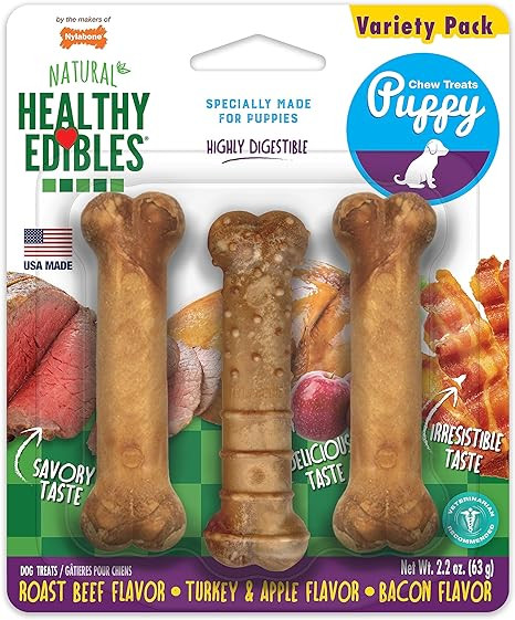 Nylabone Healthy Edibles Natural Puppy Chews Long Lasting Treats for Puppies, Roast Beef, Apple &... | Amazon (US)