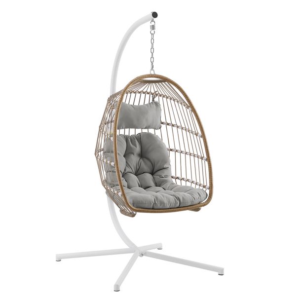 Manor Park Boho Rattan Hanging Chair with Cushion and Stand, Brown/Gray | Walmart (US)