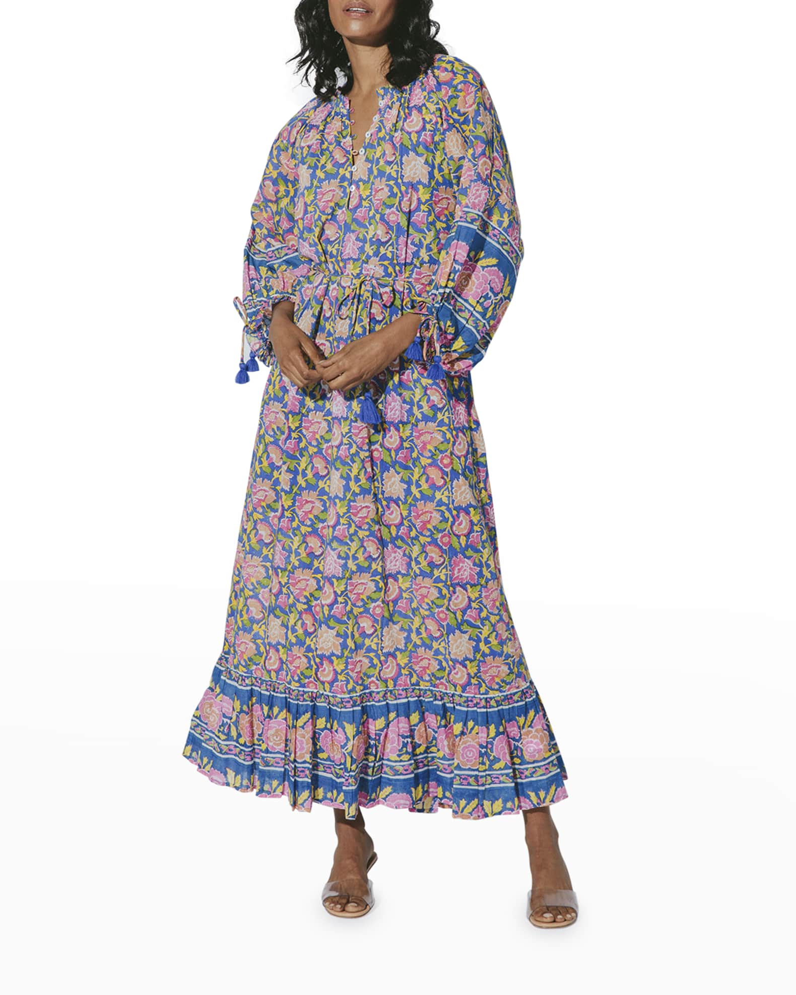 Cleobella Hilo Floral Tassel Maxi Kaftan Dress | Neiman Marcus