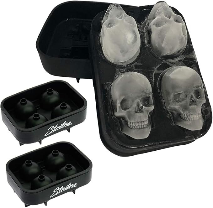 Amazon.com: Stritra - 3D Skull Ice Mold (Pack of 2) Easy Release Silicone Mold,8 Cute and Funny I... | Amazon (US)
