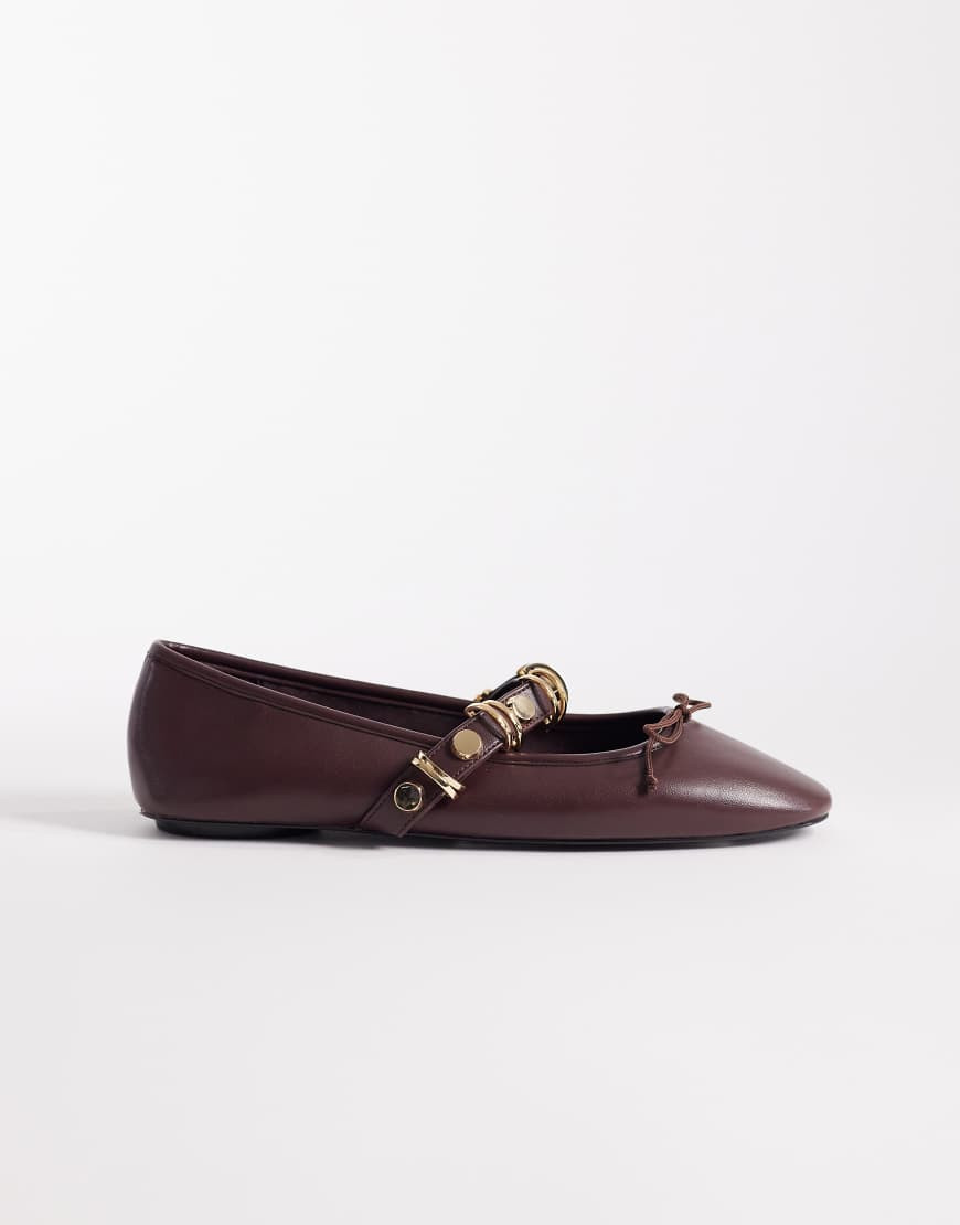 Mango ballet pump with embellished strap in burgundy-Red | ASOS (Global)