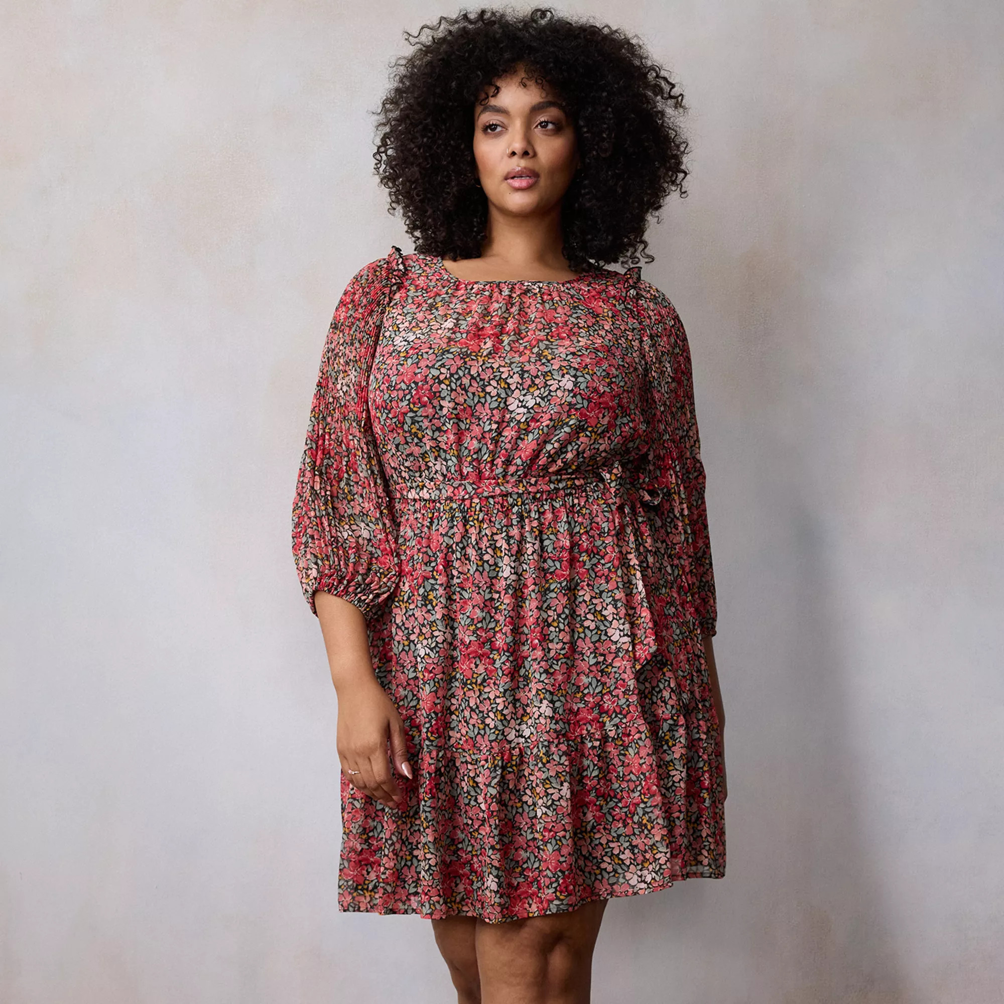 Plus Size LC Lauren Conrad Pleated Sleeve Mini Dress | Kohl's