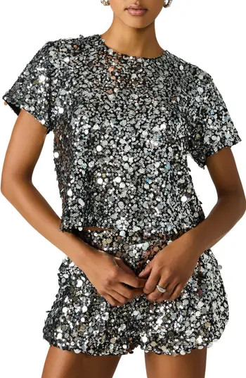 Steve Madden Cressa Sequin & Paillette Crop Top in Silver at Nordstrom Rack, Size X-Small | Nordstrom Rack