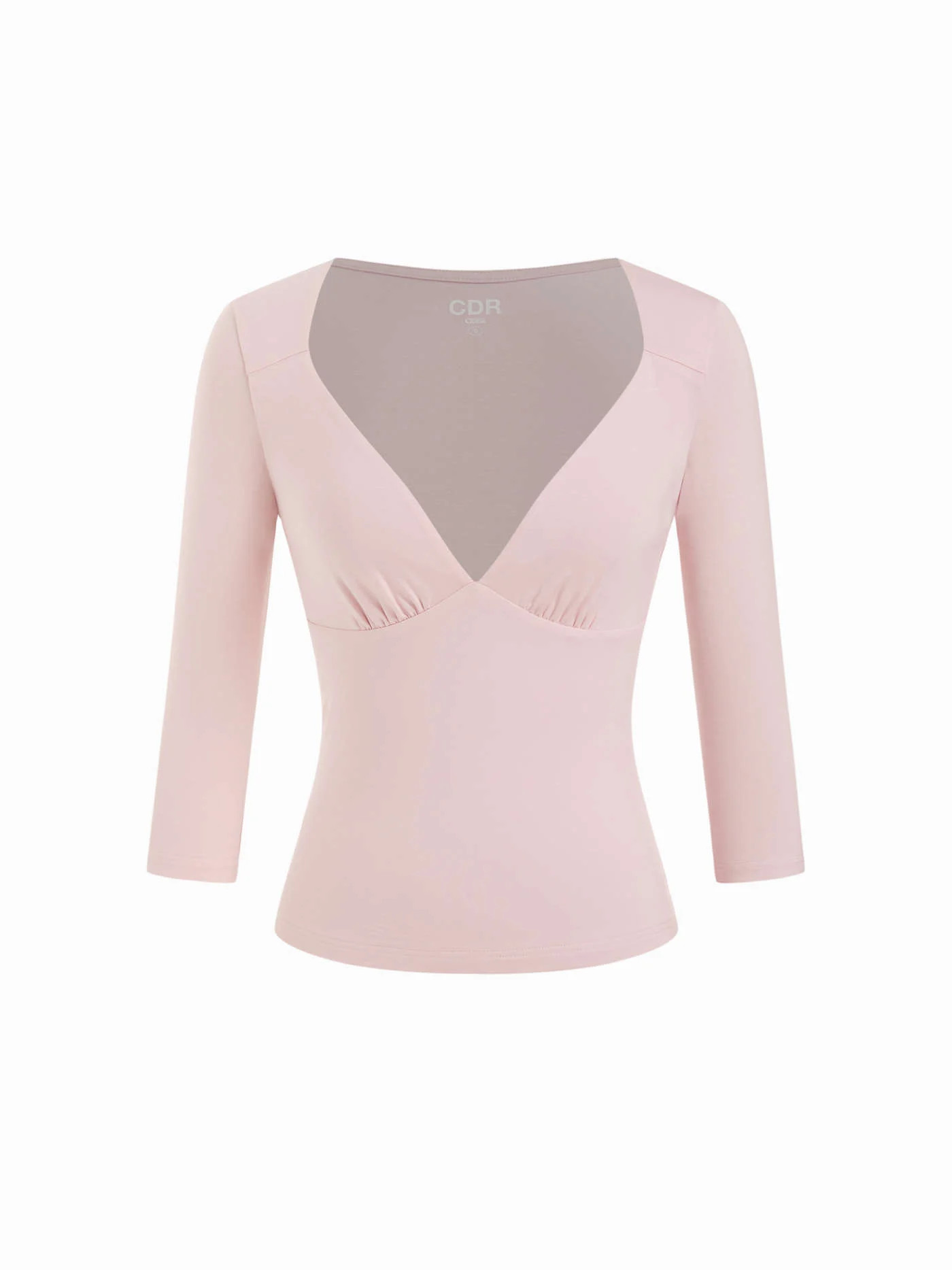 Knit Fabric Sweetheart Neck Ruched Modal 3/4 Long Sleeve Tee For Daily Casual | Cider