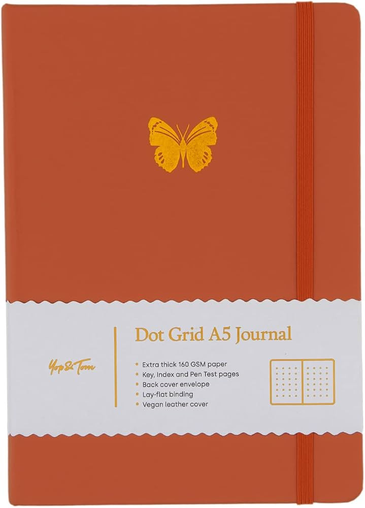 Yop & Tom A5 Dot Grid Journal - Butterfly - With Hardback Vegan Leather Cover and Extra Thick (16... | Amazon (CA)