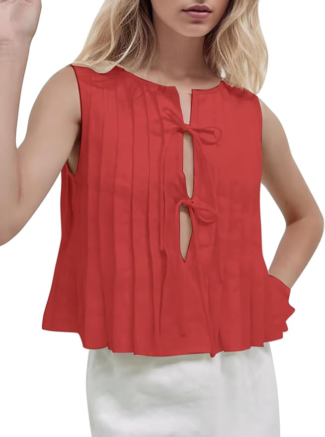 Women Front Tie Peplum Tank Tops Sleeveless Ruffle Hem Babydoll Y2K Shirts Summer Cute Going Out ... | Amazon (US)
