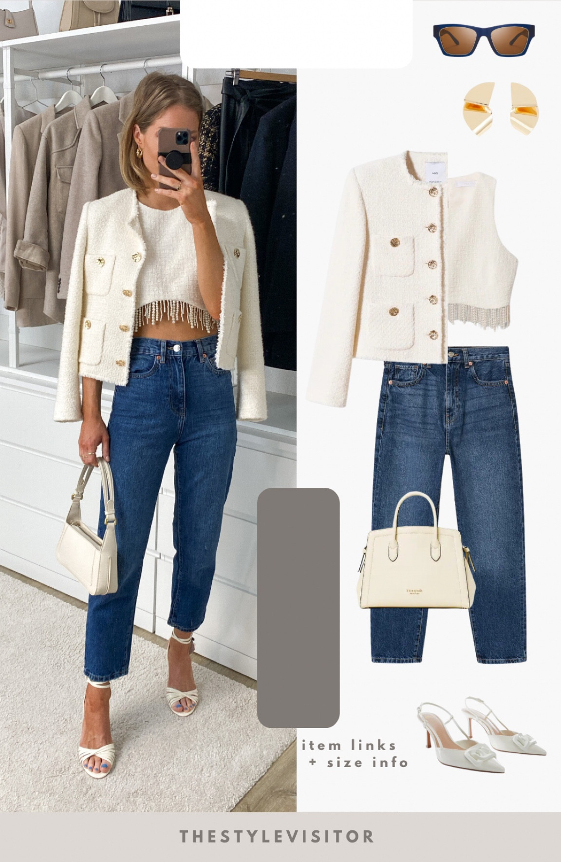 Date night outfit with a casual twist. Wearing the top in s and fits well, jeans are tts. Jacket runs a bit small so wearing s. Love this style for an easy spring evening. Read the size guide/size reviews to pick the right size.

Leave a 🖤 to favorite this post and come back later to shop 

#date night outfit #momjeans #crop top #beats top #cream tweed jacket 

#LTKeurope #LTKstyletip #LTKSeasonal