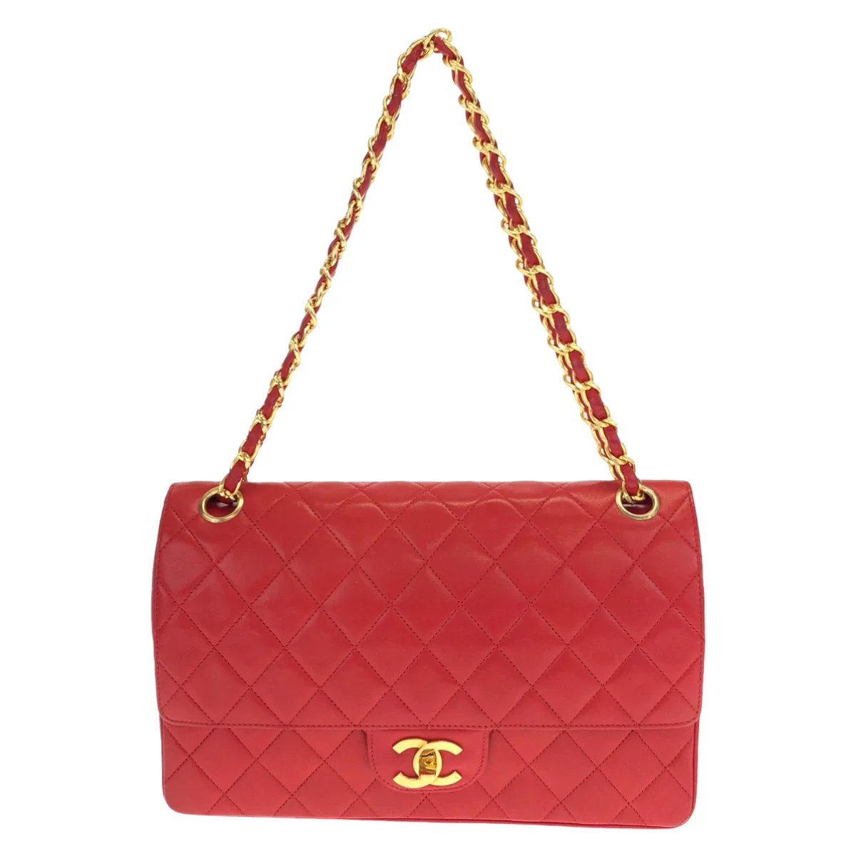 Chanel Red Lambskin Matelasse 2way Bag | Shop Simon