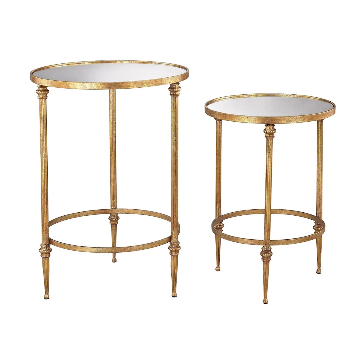 Alcazar Accent Tables in Antique Gold and Mirror (Set of 2) | Burke Decor