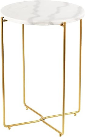 Metal Round Side End Table with Real Natural Marble Top, Modern Lightweiht Bedside Small Coffee T... | Amazon (US)
