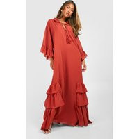 Womens Ruffle Detail Smock Maxi Dress - Orange - 8 | boohoo (US & Canada)
