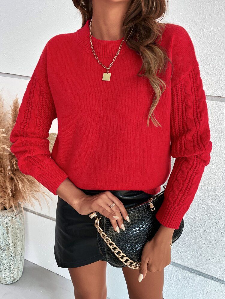New
     
      Cable Knit Drop Shoulder Sweater | SHEIN