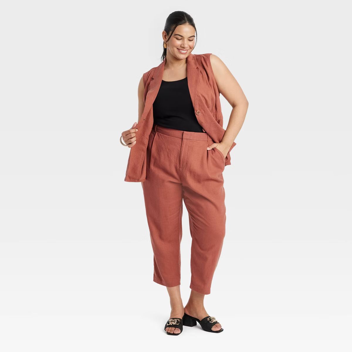 Women's High-Rise Cropped Linen Straight Leg Trousers - Ava & Viv™ | Target