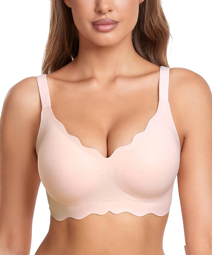 Scalloped Bras for Women No Underwire Wireless Bralettes for Women with Support Adjustable Cross ... | Amazon (US)