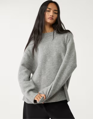 Stradivarius soft touch knit sweater in grey melange | ASOS (Global)
