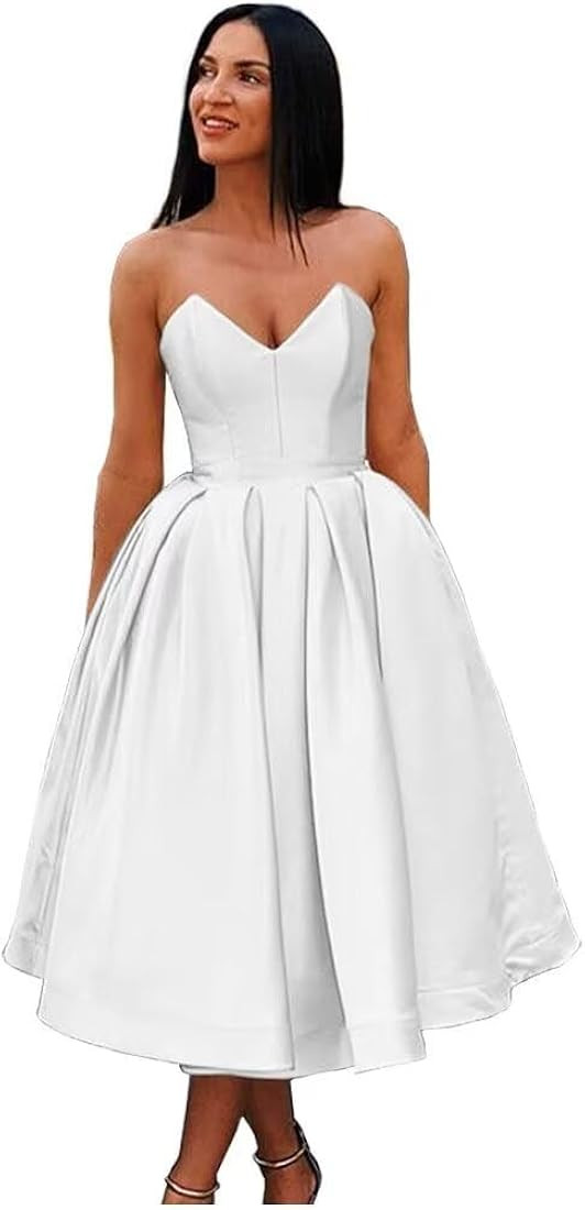 Women’s A Line Strapless Backless Prom Dress, Sleeveless Sweetheart Neck Satin Homecoming Dress... | Amazon (US)