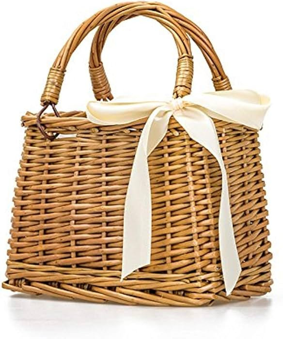 Natural Handwoven Wicker Handbag, Rectangular Basket Purse, Women Straw Tote (Rectangular Khaki) | Amazon (US)