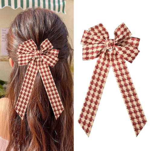 Big Hair Bows for Women Red Checkered Hair Bow Clips Bowknot Hair Clip Ribbon Hair Accessories for Women Girls French Barrette Hair Bows Large Checkered Hair Ribbon Clips | Amazon (US)