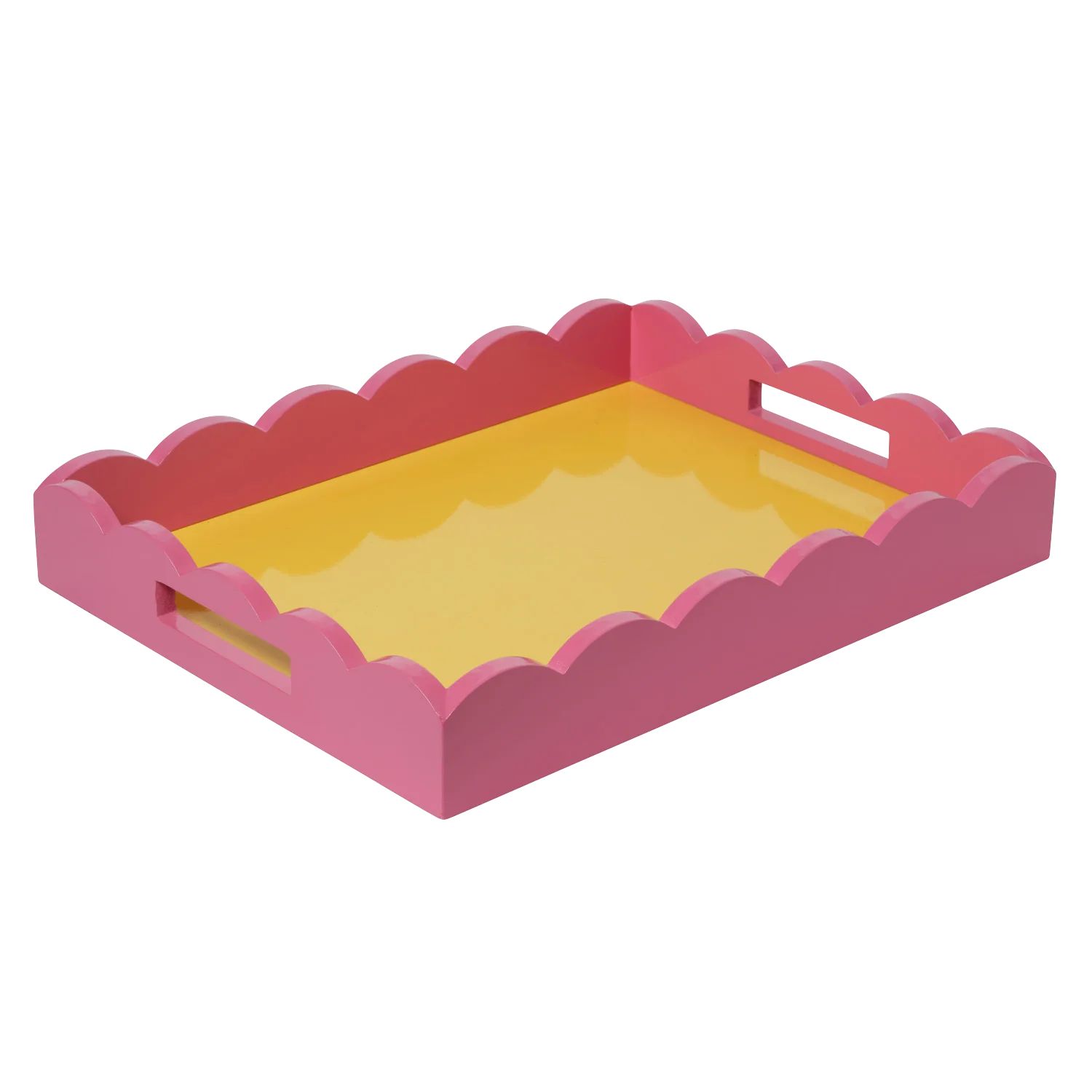 Large Rectangular Yellow and Pink Scalloped Tray | In the Roundhouse