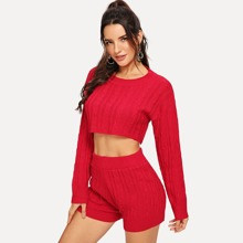 Cable-Knit Sweater Crop And Shorts | SHEIN
