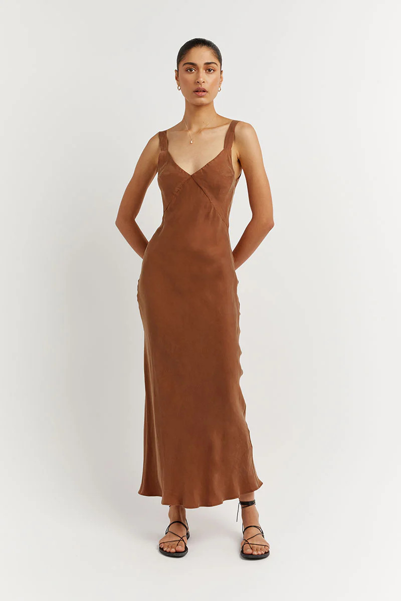 KENDALL TAN SLIP MIDI DRESS | DISSH
