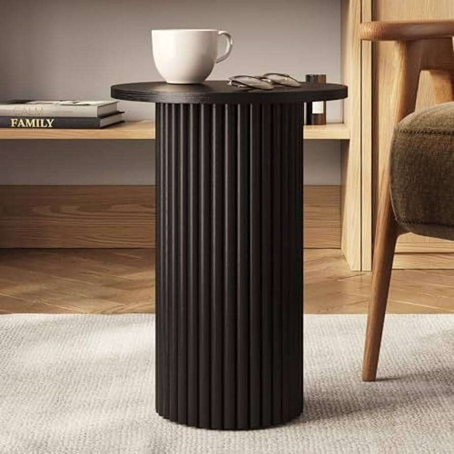 Stead Small Round Fluted Accent Side Table - Black Wooden End Table for Modern Bedroom and Living... | Amazon (US)