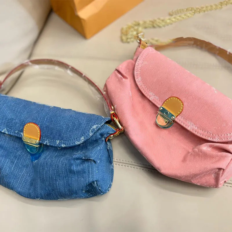 Designer Bags Women Handbags Purses One Shoulder Crossbody Chain Bag Denim Blue or Pink With Lett... | DHGate
