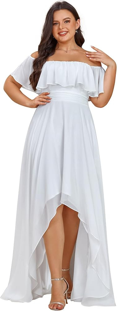 Ever-Pretty Plus Women's Off Shoulder Ruffle Sleeve High Low A Line Curve Long Bridesmaid Dresses... | Amazon (US)