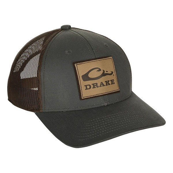 Men's Drake Waterfowl Leather Patch Mesh Back Hunting Adjustable Hat One Size Dark Grey | Scheels